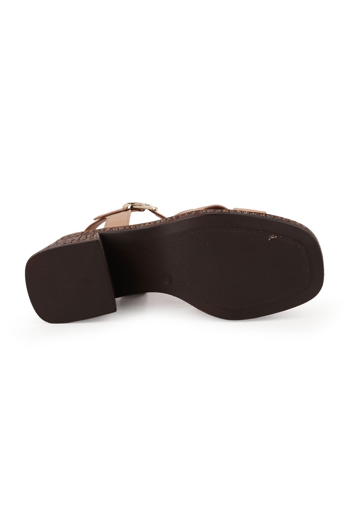 Women's Sandals Mid-Heeled Square Toe Thick Heel Banded Antique Faux Leather L024.260507 - MALLTURK