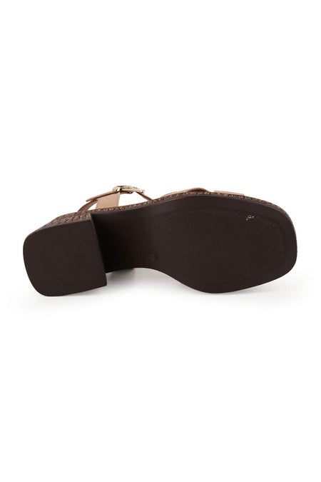 Women's Sandals Mid-Heeled Square Toe Thick Heel Banded Antique Faux Leather L024.260507 - MALLTURK