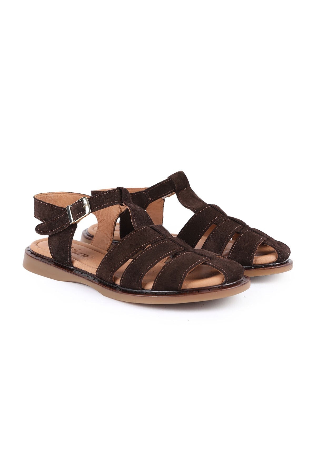 Women's Sandals Suede Multi-Strap Cage Design Flat Flexible Thermo Sole Summer Shoes L082.26600 - MALLTURK