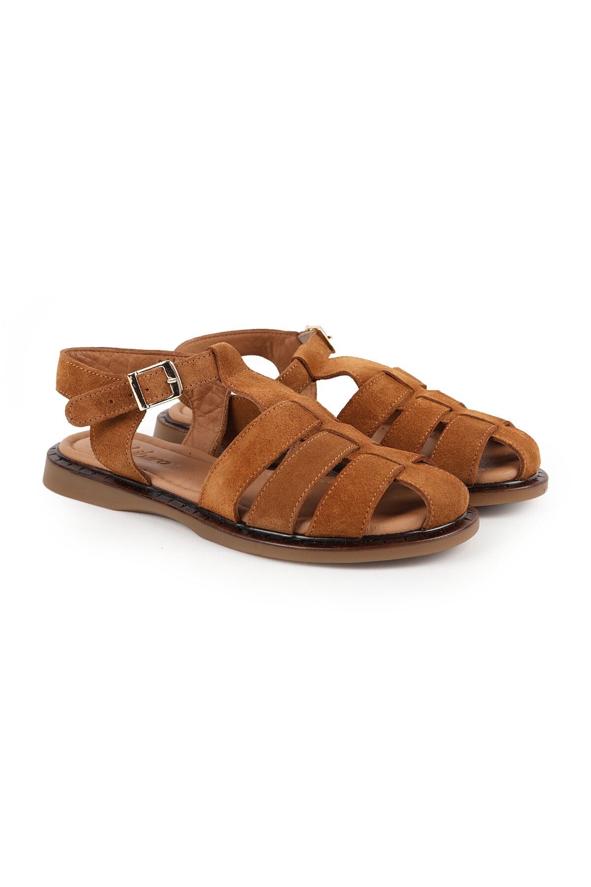 Women's Sandals Suede Multi-Strap Cage Design Flat Flexible Thermo Sole Summer Shoes L082.26600 - MALLTURK