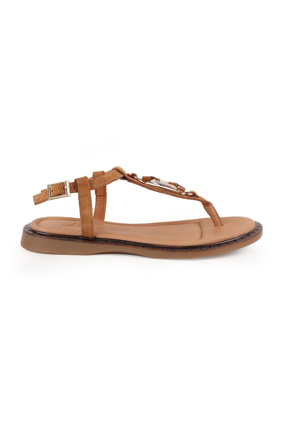 Women's Sandals Suede Stone Accessory Flip-Flop Flat Flexible Thermo Sole Summer Shoes L082.26684 - MALLTURK