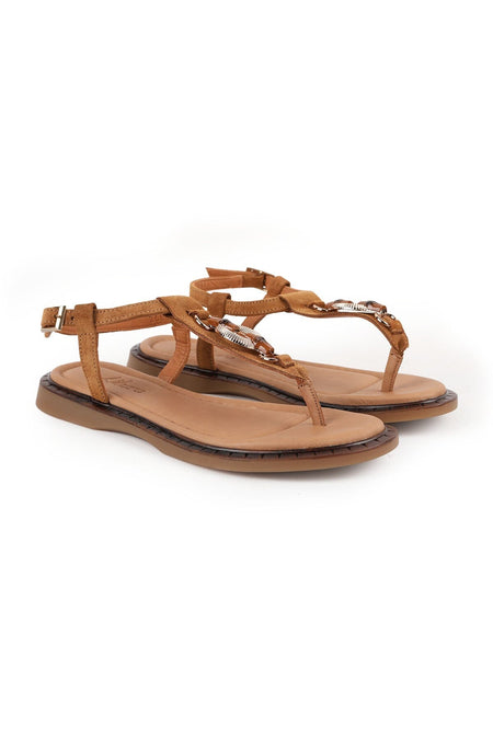 Women's Sandals Suede Stone Accessory Flip-Flop Flat Flexible Thermo Sole Summer Shoes L082.26684 - MALLTURK