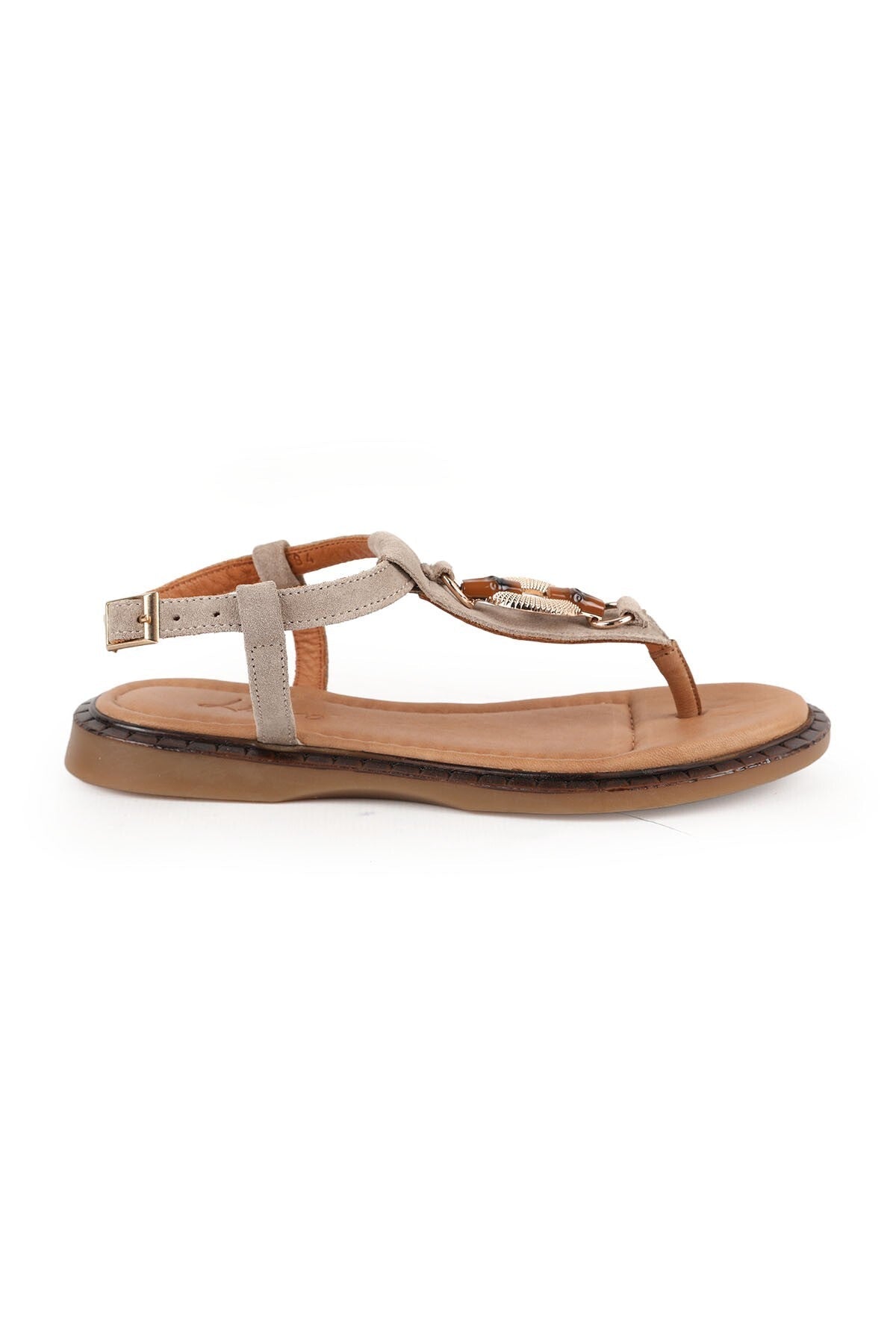 Women's Sandals Suede Stone Accessory Flip-Flop Flat Flexible Thermo Sole Summer Shoes L082.26684 - MALLTURK