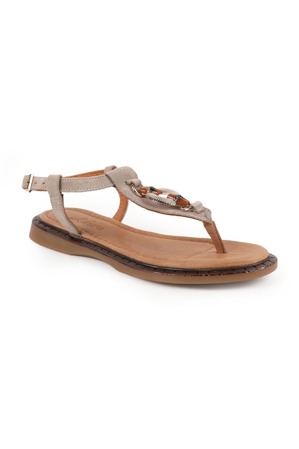 Women's Sandals Suede Stone Accessory Flip-Flop Flat Flexible Thermo Sole Summer Shoes L082.26684 - MALLTURK