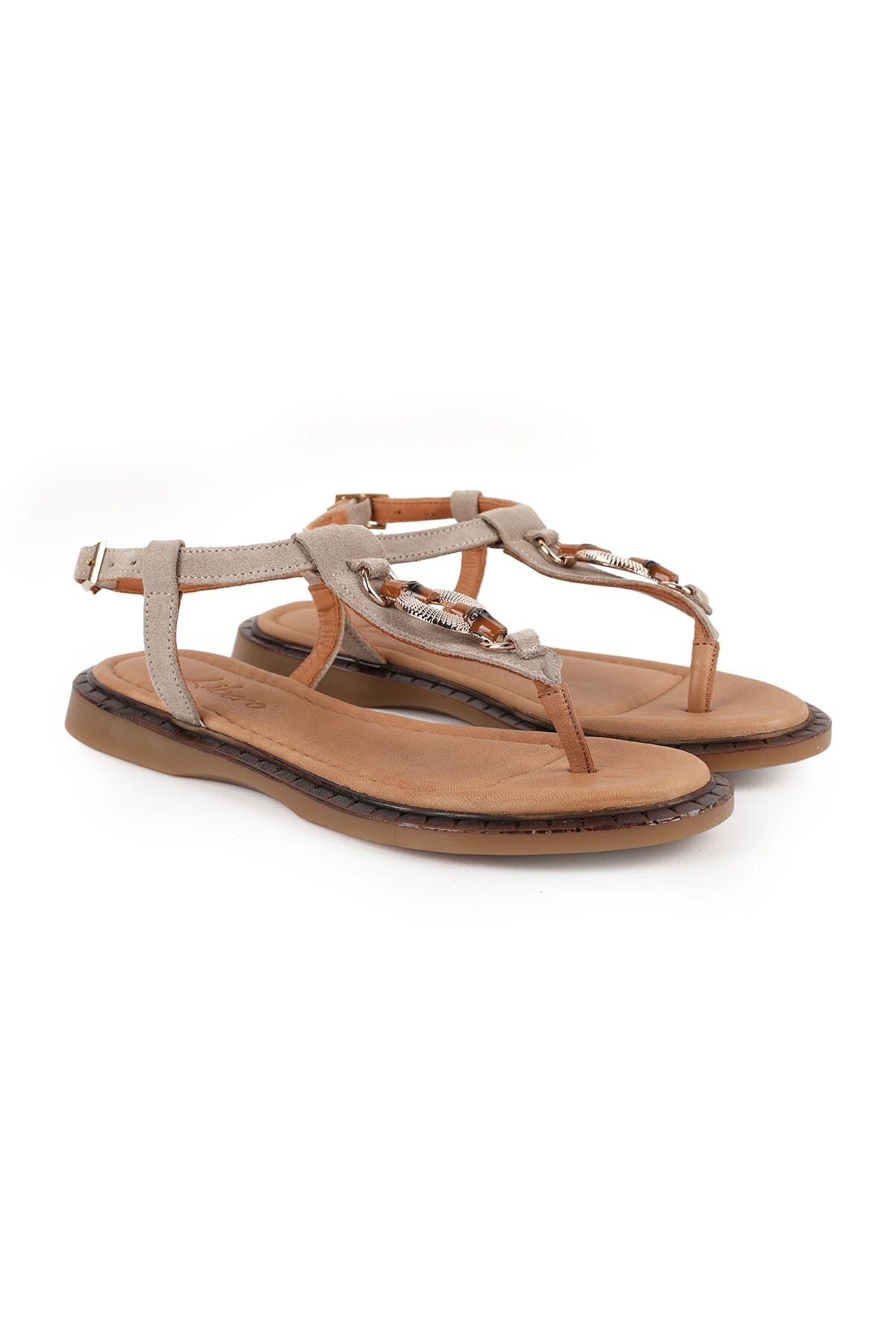 Women's Sandals Suede Stone Accessory Flip-Flop Flat Flexible Thermo Sole Summer Shoes L082.26684 - MALLTURK