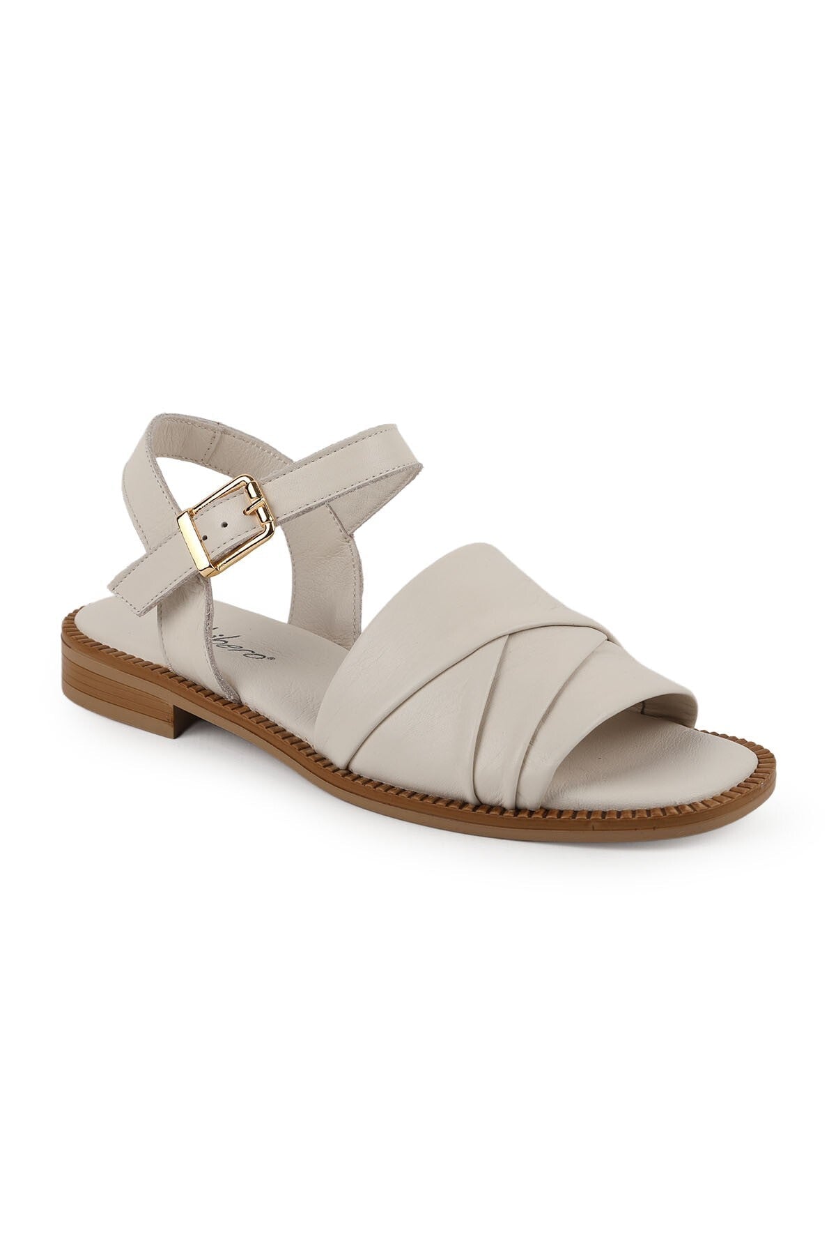 Women's Sandals Wide Cross Straps Ankle Buckle Thermo Sole Beige Antique Leather L060.443 - MALLTURK