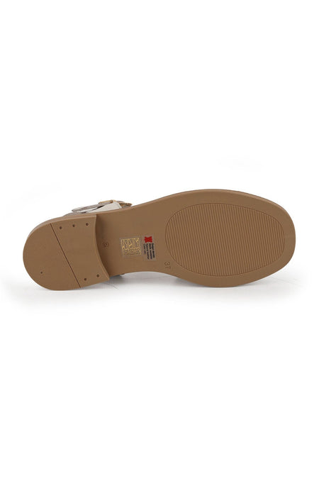 Women's Sandals Wide Cross Straps Ankle Buckle Thermo Sole Beige Antique Leather L060.443 - MALLTURK