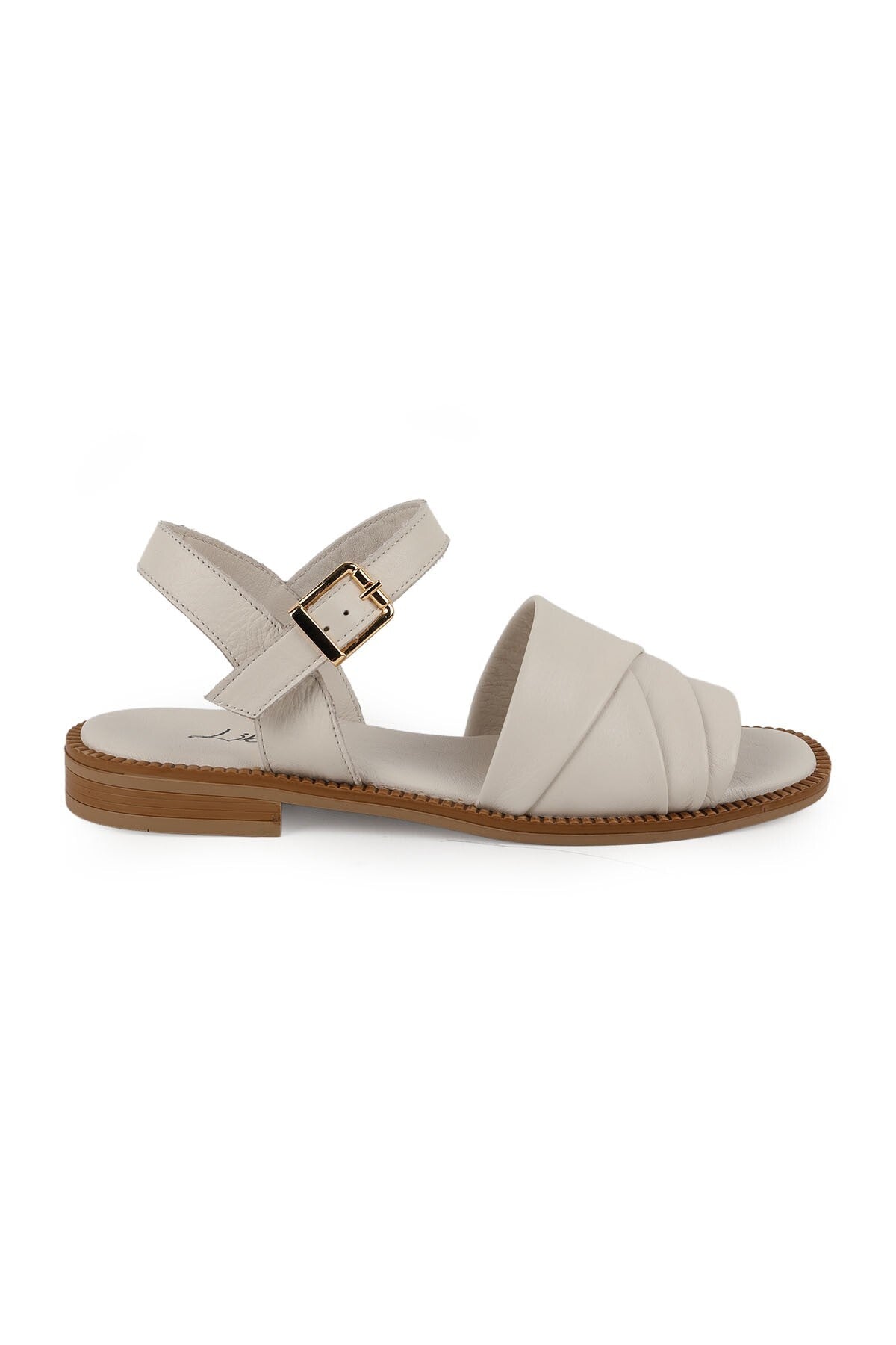 Women's Sandals Wide Cross Straps Ankle Buckle Thermo Sole Beige Antique Leather L060.443 - MALLTURK