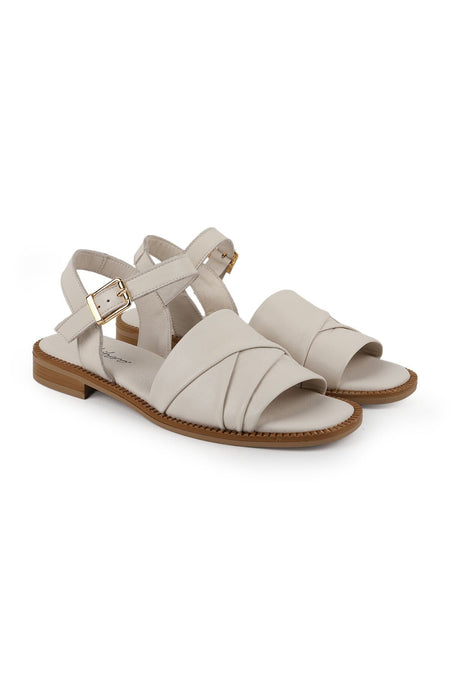 Women's Sandals Wide Cross Straps Ankle Buckle Thermo Sole Beige Antique Leather L060.443 - MALLTURK