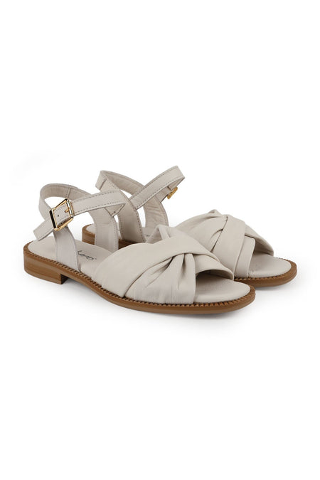 Women's Sandals with Crossed Drawstring Straps and Ankle Buckle, Thermo Sole, Antique Leather L060.447 - MALLTURK