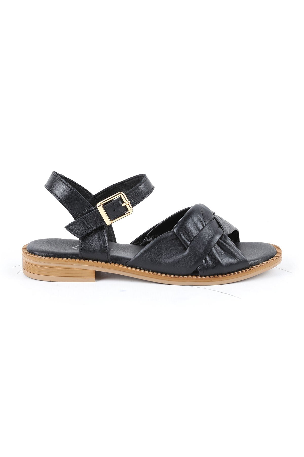 Women's Sandals with Crossed Drawstring Straps and Ankle Buckle, Thermo Sole, Black Antique Leather L060.446 - MALLTURK