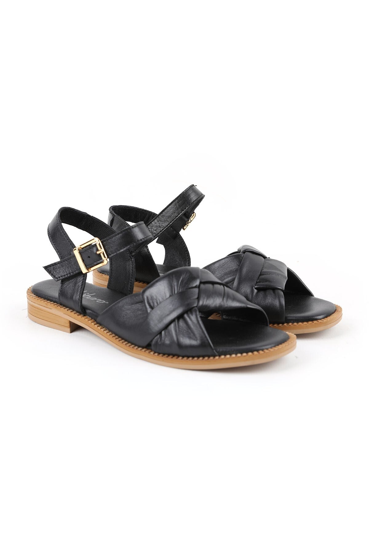 Women's Sandals with Crossed Drawstring Straps and Ankle Buckle, Thermo Sole, Black Antique Leather L060.446 - MALLTURK