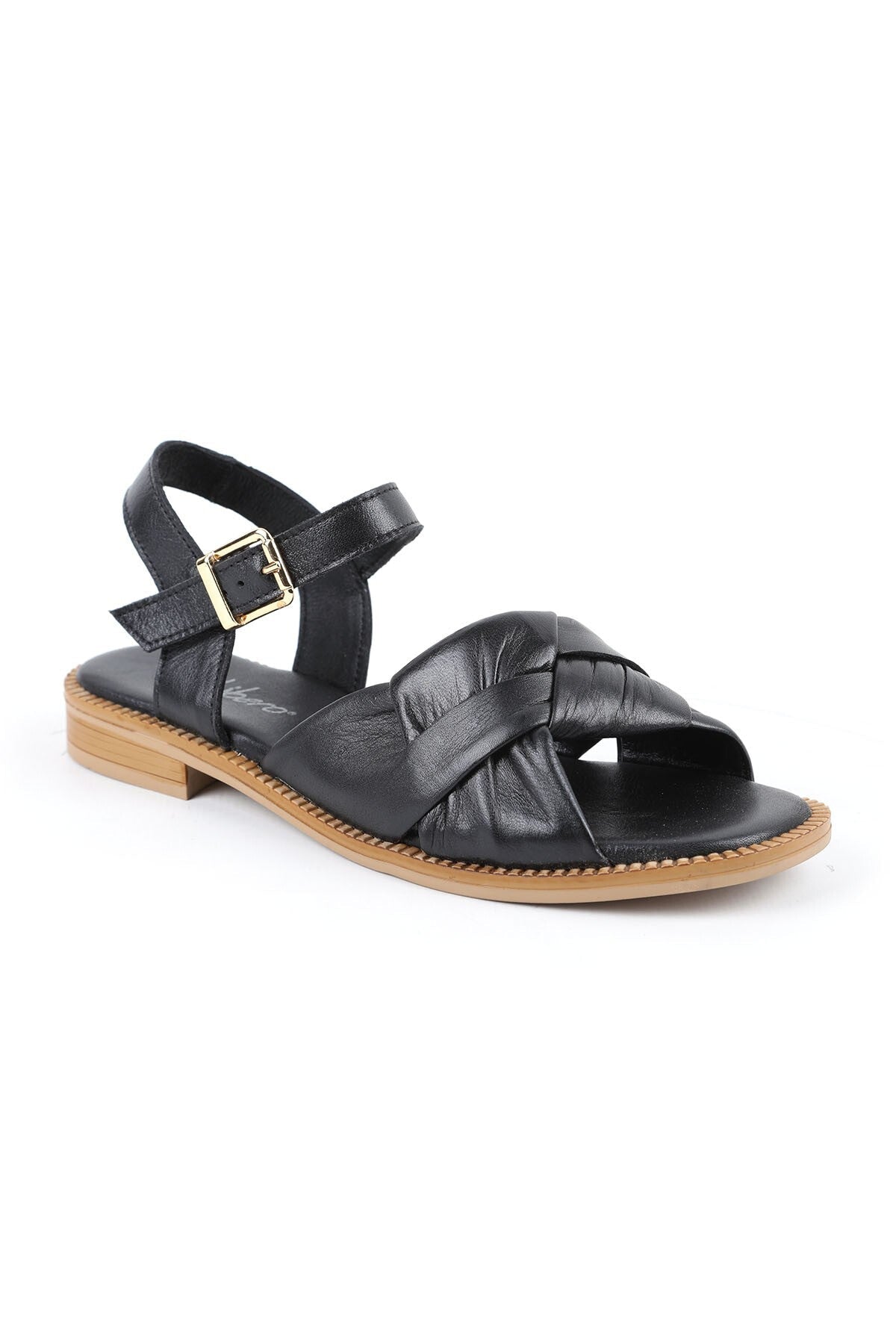 Women's Sandals with Crossed Drawstring Straps and Ankle Buckle, Thermo Sole, Black Antique Leather L060.446 - MALLTURK
