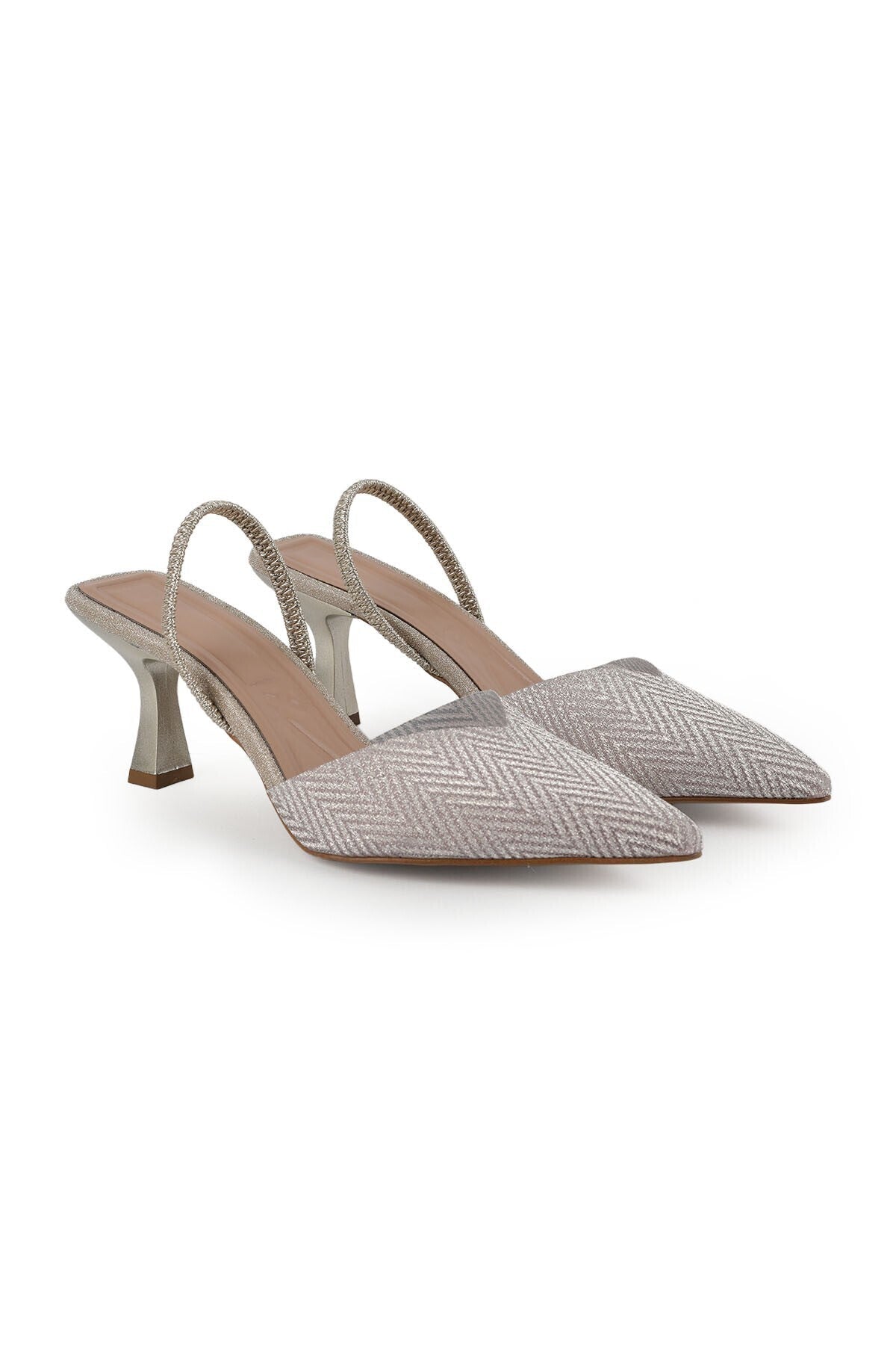 Women's Silvery Heeled Shoes Pointed Toe Flexible Slingback Goblet Heel Stylish Evening Dress Jurdan Solel085K1442 - MALLTURK