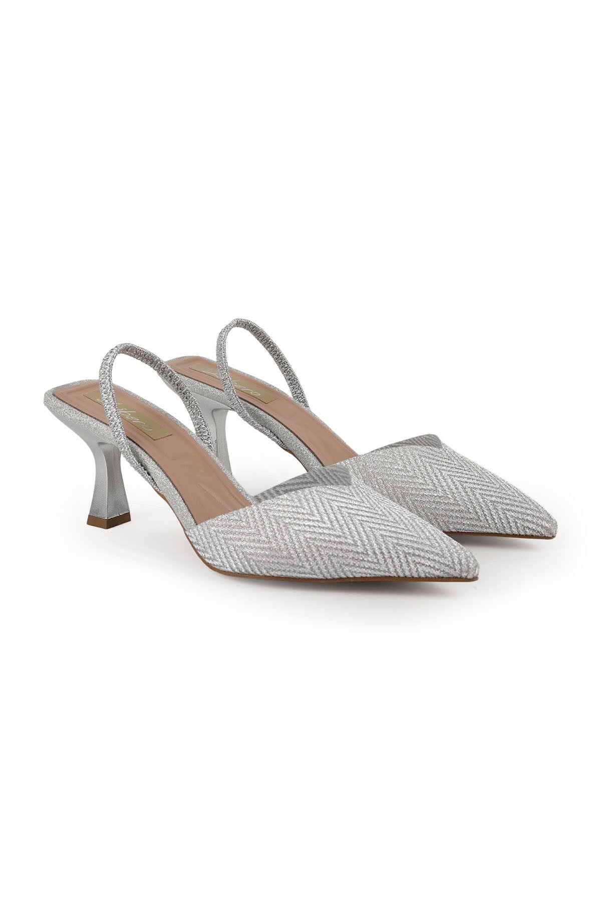 Women's Silvery Heeled Shoes Pointed Toe Flexible Slingback Goblet Heel Stylish Evening Dress Jurdan Solel085K1442 - MALLTURK