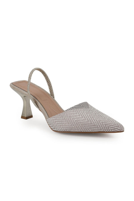 Women's Silvery Heeled Shoes Pointed Toe Flexible Slingback Goblet Heel Stylish Evening Dress Jurdan Solel085K1442 - MALLTURK