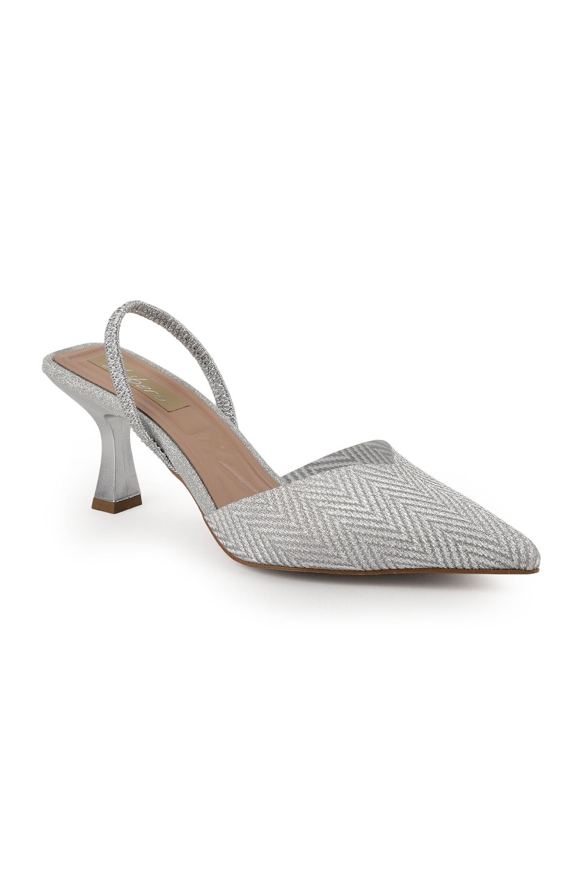 Women's Silvery Heeled Shoes Pointed Toe Flexible Slingback Goblet Heel Stylish Evening Dress Jurdan Solel085K1442 - MALLTURK