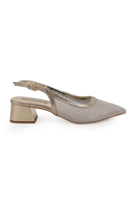 Women's Silvery Heeled Shoes Pointed Toe Short Thick Heel Slingback Stylish Evening Dress Jurdan Sole L085K1109 - MALLTURK