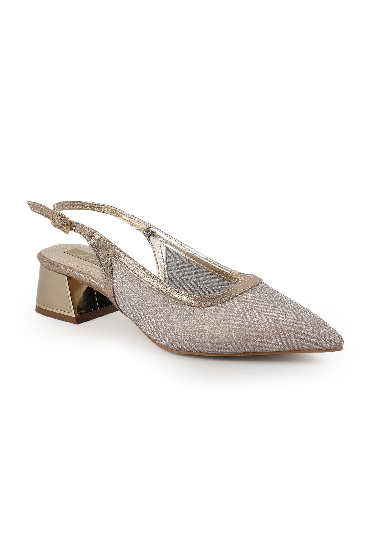 Women's Silvery Heeled Shoes Pointed Toe Short Thick Heel Slingback Stylish Evening Dress Jurdan Sole L085K1109 - MALLTURK