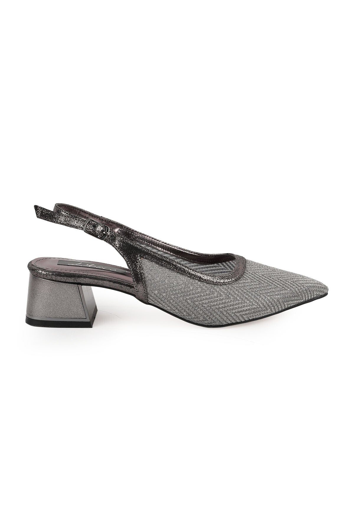 Women's Silvery Heeled Shoes Pointed Toe Short Thick Heel Slingback Stylish Evening Dress Jurdan Sole L085K1109 - MALLTURK