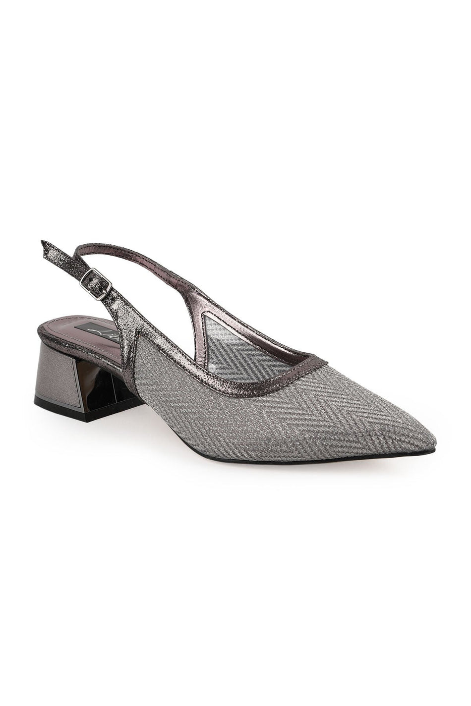 Women's Silvery Heeled Shoes Pointed Toe Short Thick Heel Slingback Stylish Evening Dress Jurdan Sole L085K1109 - MALLTURK
