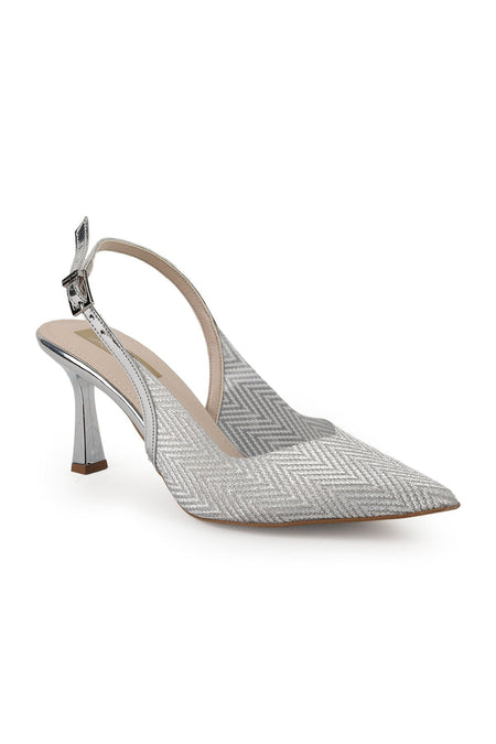 Women's Silvery Heeled Shoes Pointed Toe Slingback Stylish Evening Dress Jurdan Sole L085.K4004 - MALLTURK