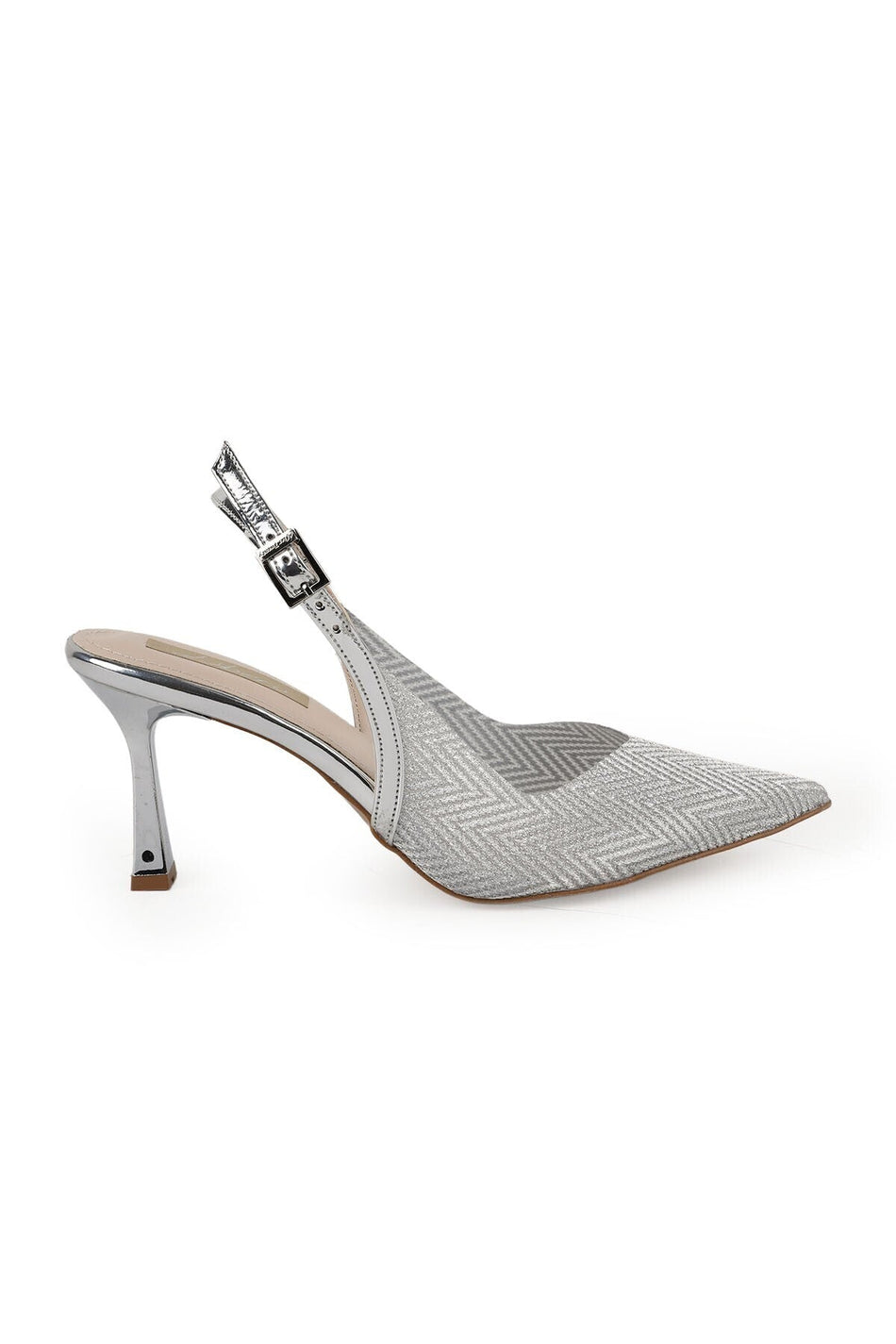 Women's Silvery Heeled Shoes Pointed Toe Slingback Stylish Evening Dress Jurdan Sole L085.K4004 - MALLTURK