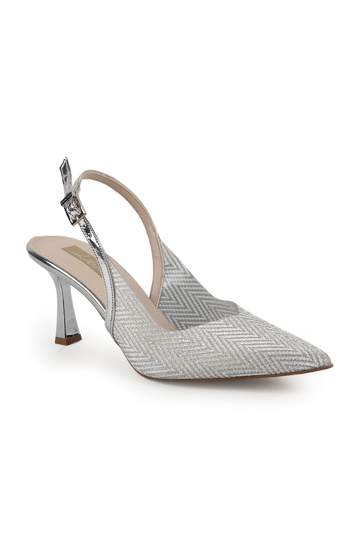 Women's Silvery Heeled Shoes Pointed Toe Slingback Stylish Evening Dress Jurdan Sole L085.K4004 - MALLTURK