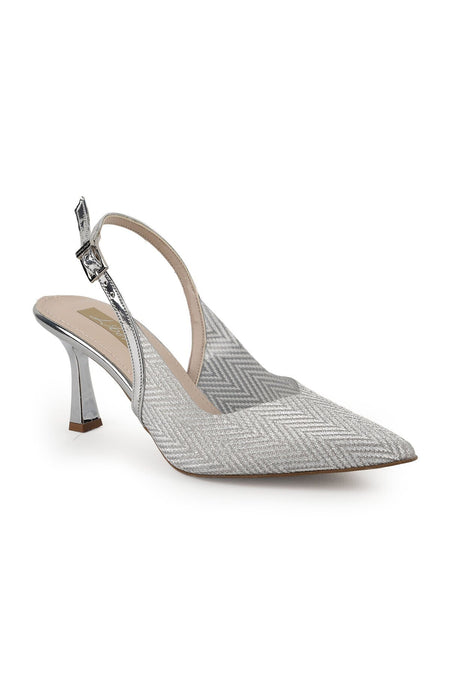 Women's Silvery Heeled Shoes Pointed Toe Slingback Stylish Evening Dress Jurdan Sole L085.K4004 - MALLTURK