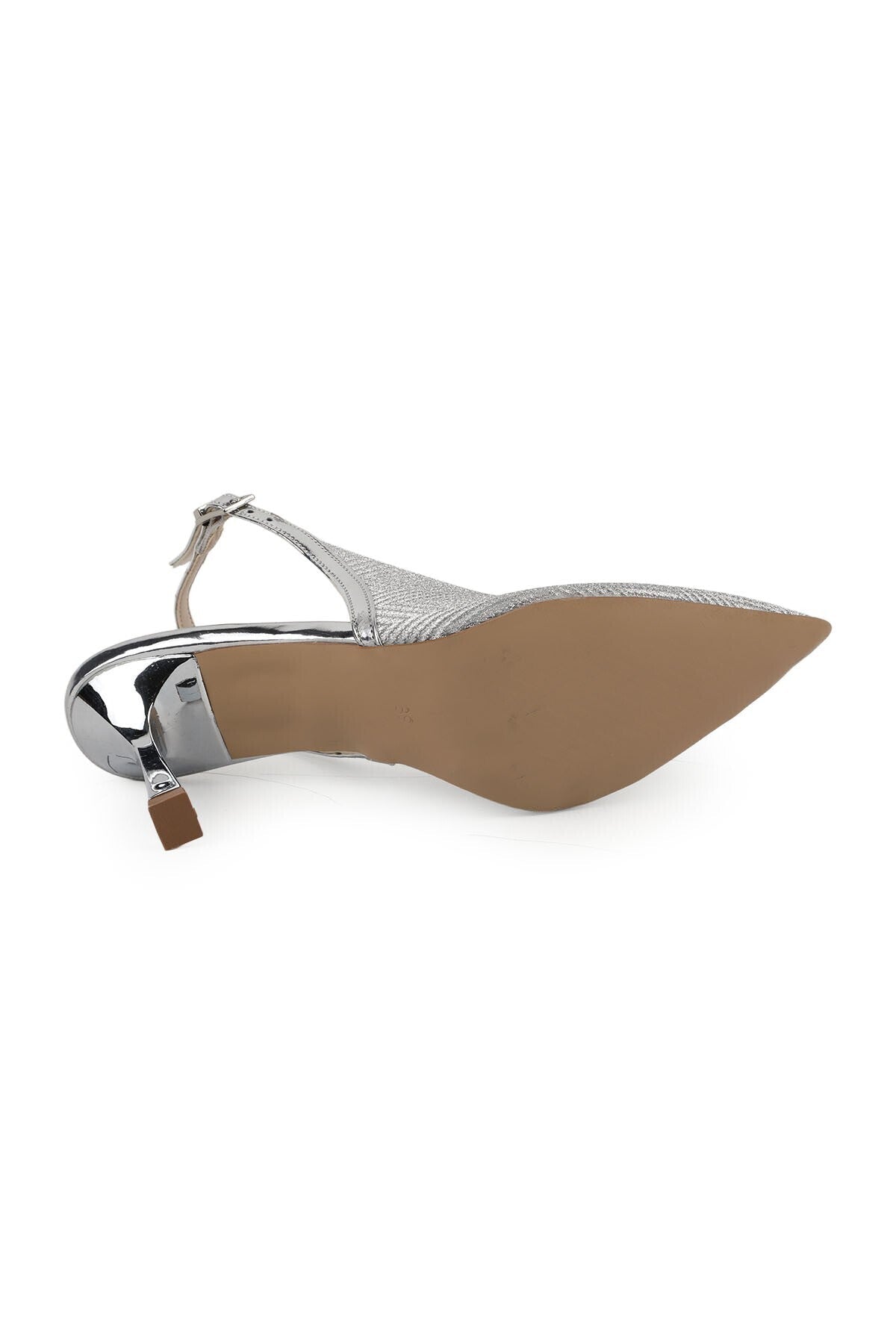 Women's Silvery Heeled Shoes Pointed Toe Slingback Stylish Evening Dress Jurdan Sole L085.K4004 - MALLTURK