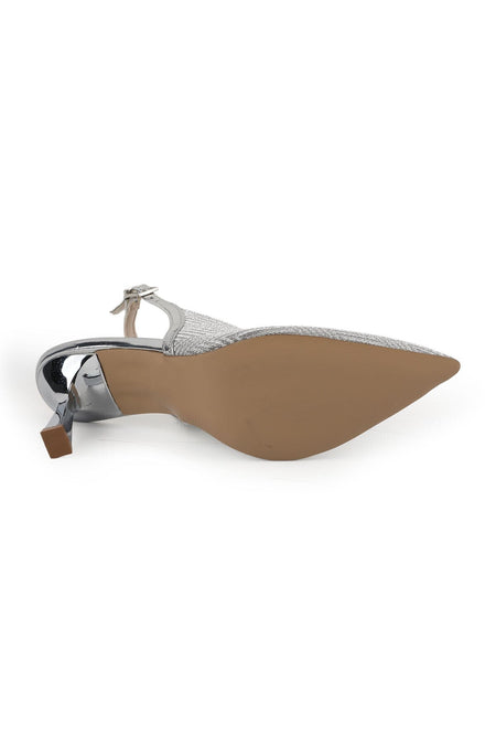 Women's Silvery Heeled Shoes Pointed Toe Slingback Stylish Evening Dress Jurdan Sole L085.K4004 - MALLTURK
