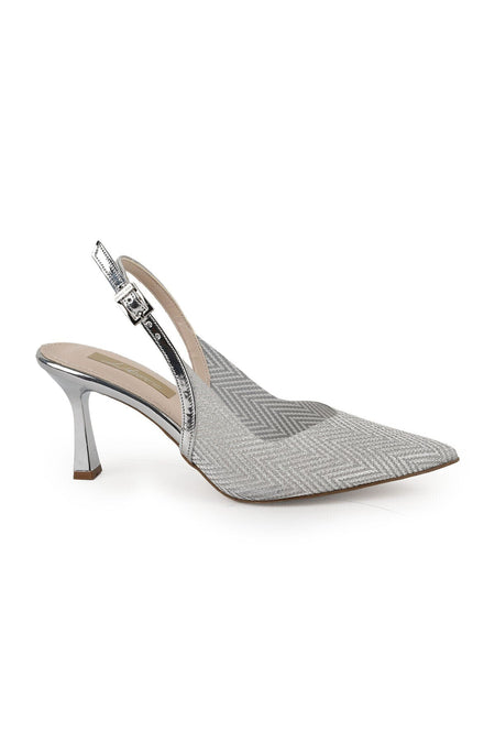 Women's Silvery Heeled Shoes Pointed Toe Slingback Stylish Evening Dress Jurdan Sole L085.K4004 - MALLTURK