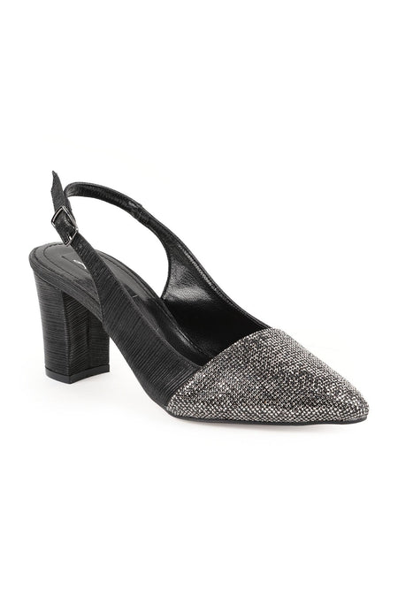 Women's Silvery Heeled Shoes Pointed Toe Thick Heel Slingback Stylish Evening Dress Jurdan Sole L085.K829 - MALLTURK