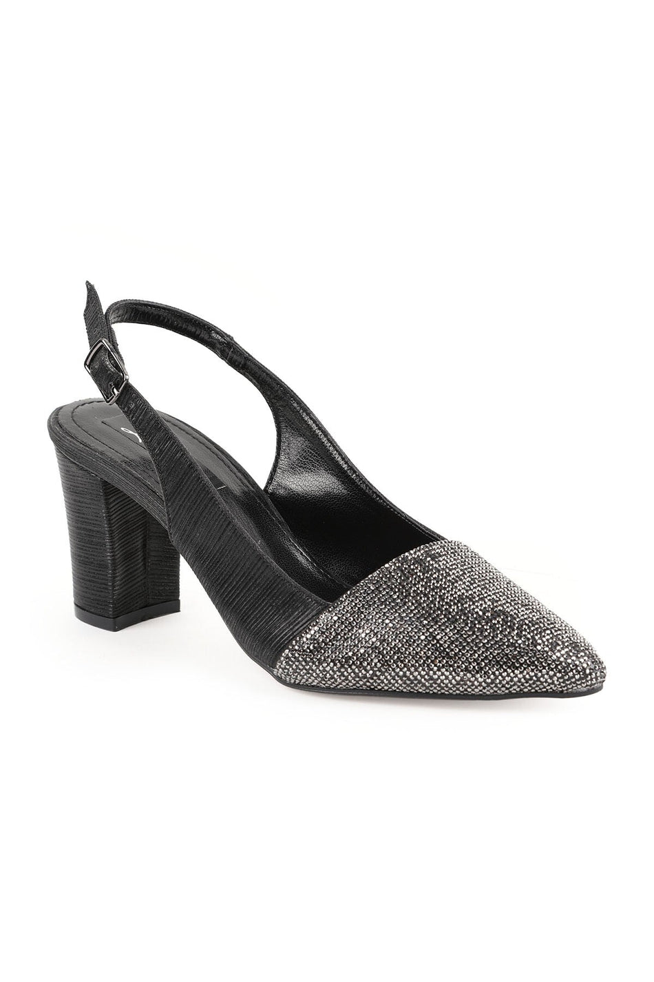 Women's Silvery Heeled Shoes Pointed Toe Thick Heel Slingback Stylish Evening Dress Jurdan Sole L085.K829 - MALLTURK