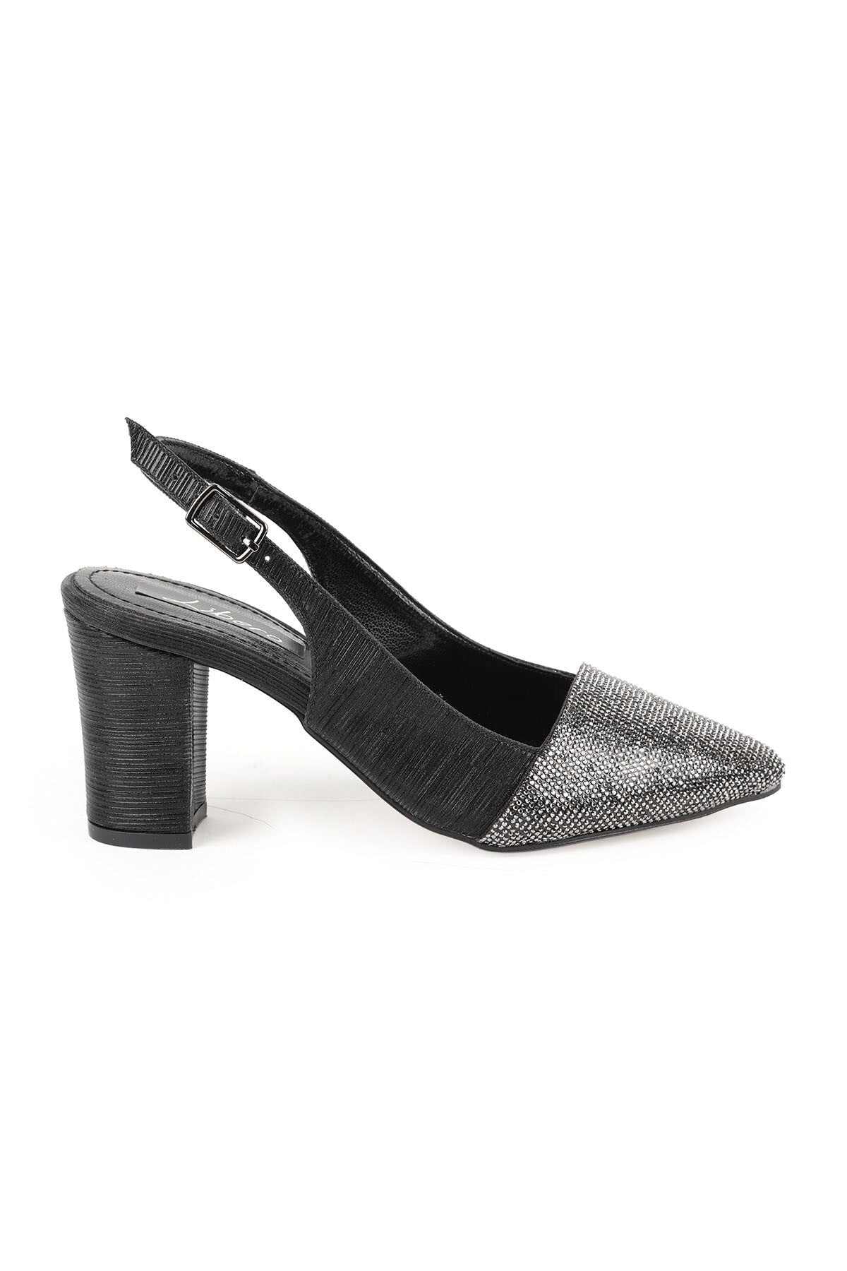Women's Silvery Heeled Shoes Pointed Toe Thick Heel Slingback Stylish Evening Dress Jurdan Sole L085.K829 - MALLTURK