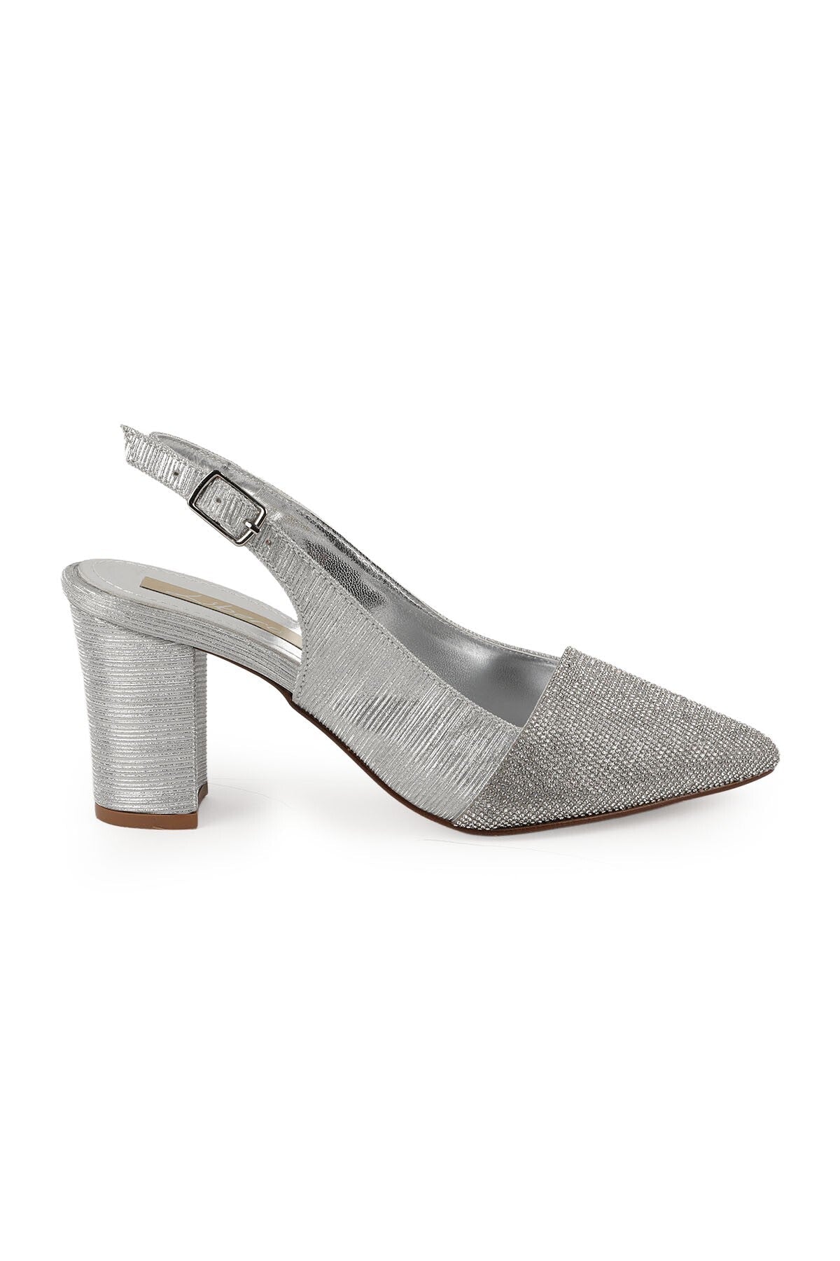 Women's Silvery Heeled Shoes Pointed Toe Thick Heel Slingback Stylish Evening Dress Jurdan Sole L085.K829 - MALLTURK