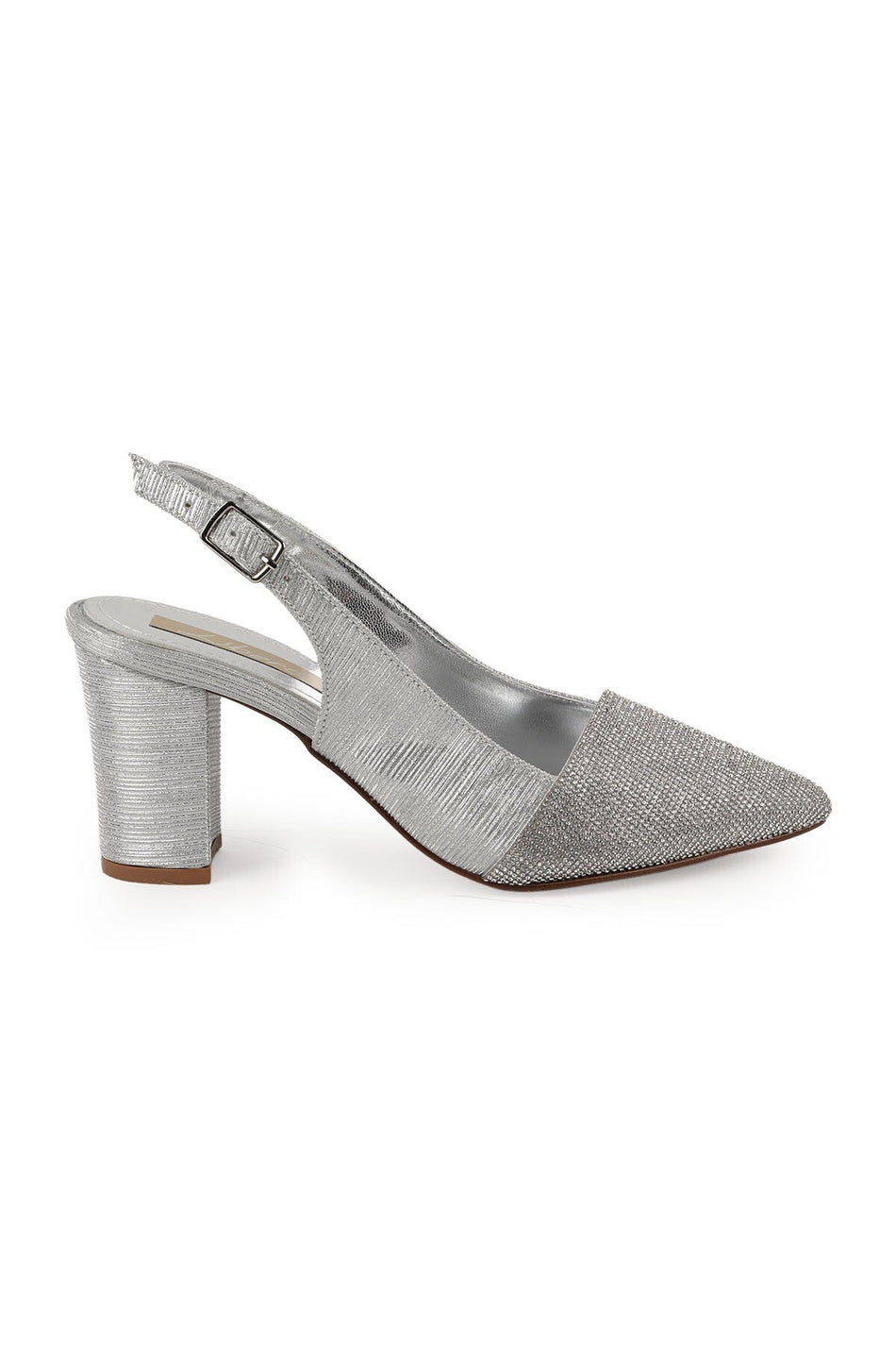 Women's Silvery Heeled Shoes Pointed Toe Thick Heel Slingback Stylish Evening Dress Jurdan Sole L085.K829 - MALLTURK
