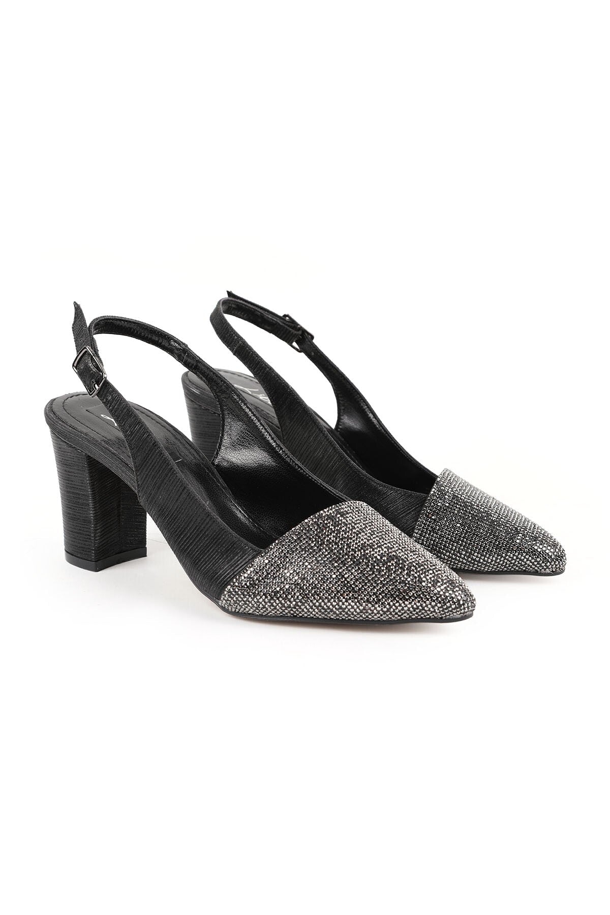Women's Silvery Heeled Shoes Pointed Toe Thick Heel Slingback Stylish Evening Dress Jurdan Sole L085.K829 - MALLTURK