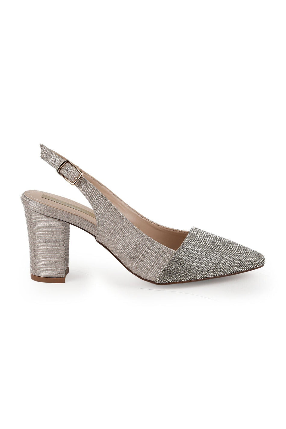 Women's Silvery Heeled Shoes Pointed Toe Thick Heel Slingback Stylish Evening Dress Jurdan Sole L085.K829 - MALLTURK