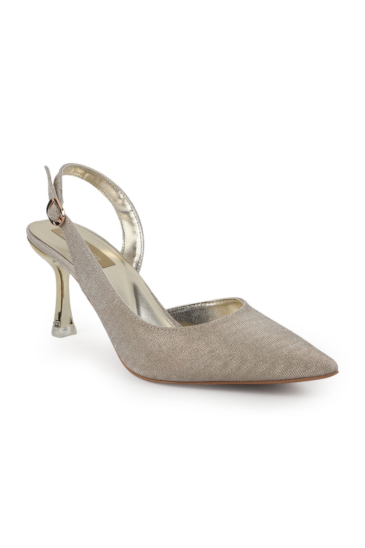 Women's Silvery Heeled Shoes Pointed Toe Thin Heel Slingback Stylish Evening Dress Shoes Jurdan Sole L085.K3000 - MALLTURK