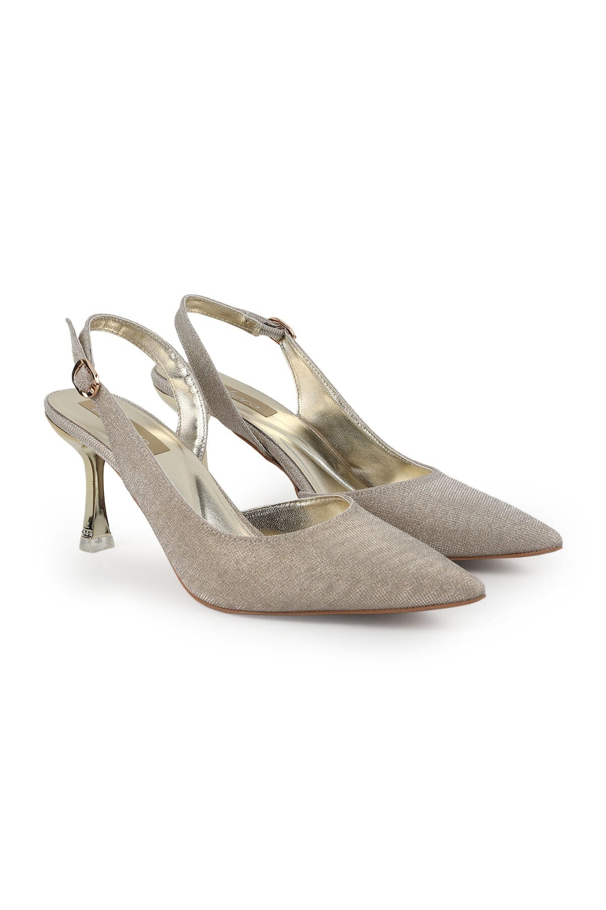 Women's Silvery Heeled Shoes Pointed Toe Thin Heel Slingback Stylish Evening Dress Shoes Jurdan Sole L085.K3000 - MALLTURK