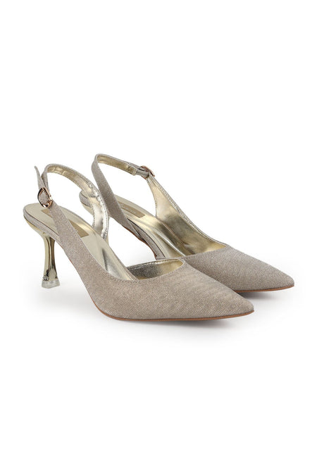 Women's Silvery Heeled Shoes Pointed Toe Thin Heel Slingback Stylish Evening Dress Shoes Jurdan Sole L085.K3000 - MALLTURK