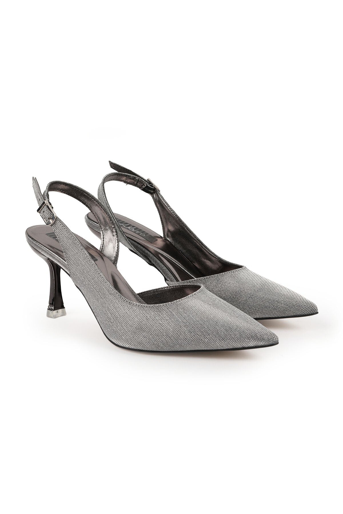 Women's Silvery Heeled Shoes Pointed Toe Thin Heel Slingback Stylish Evening Dress Shoes Jurdan Sole L085.K3000 - MALLTURK