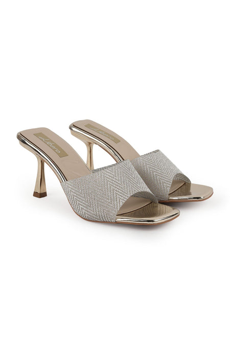 Women's Silvery Heeled Slippers Metallic Single Band Open Toe Stylish Thin Goblet Heel Evening Dress L085.K79/1 - MALLTURK