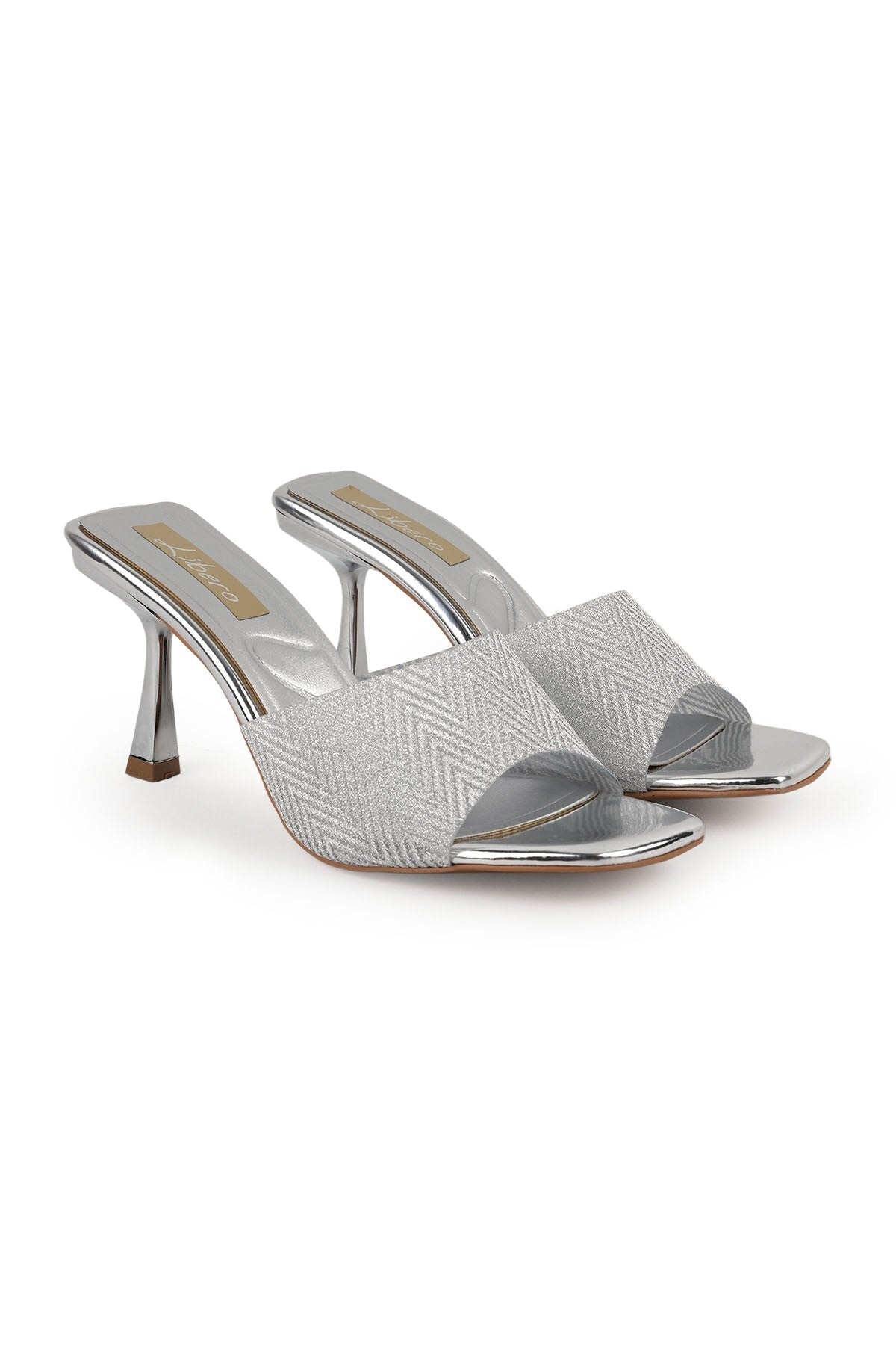 Women's Silvery Heeled Slippers Metallic Single Band Open Toe Stylish Thin Goblet Heel Evening Dress L085.K79/1 - MALLTURK