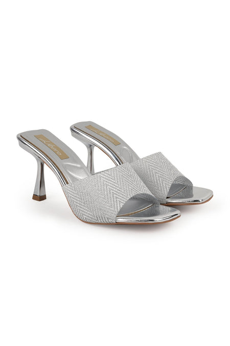 Women's Silvery Heeled Slippers Metallic Single Band Open Toe Stylish Thin Goblet Heel Evening Dress L085.K79/1 - MALLTURK