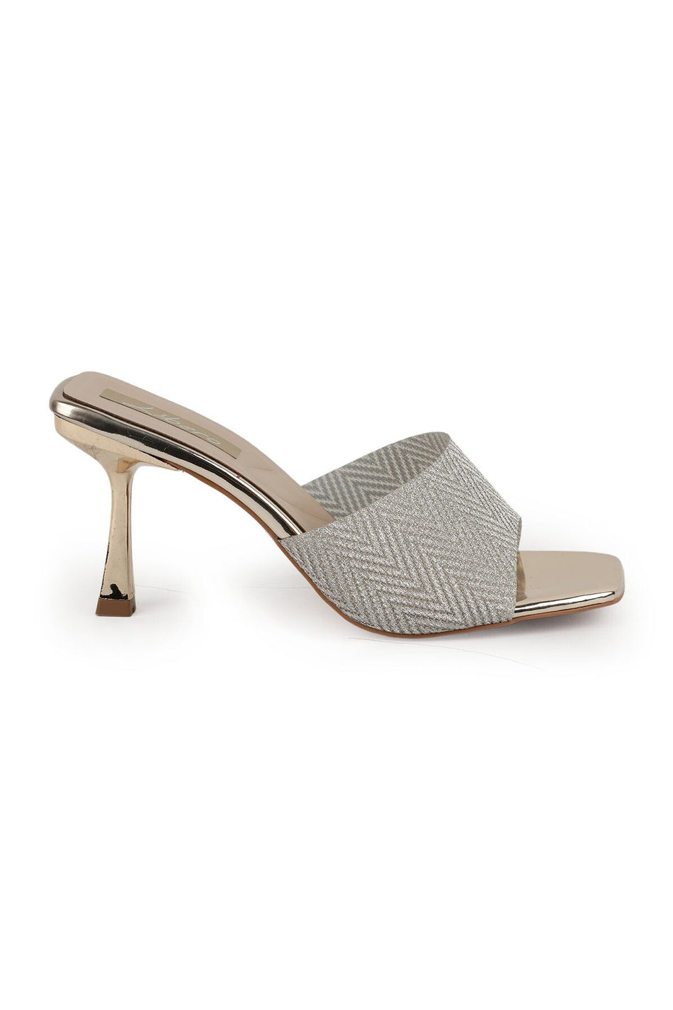 Women's Silvery Heeled Slippers Metallic Single Band Open Toe Stylish Thin Goblet Heel Evening Dress L085.K79/1 - MALLTURK