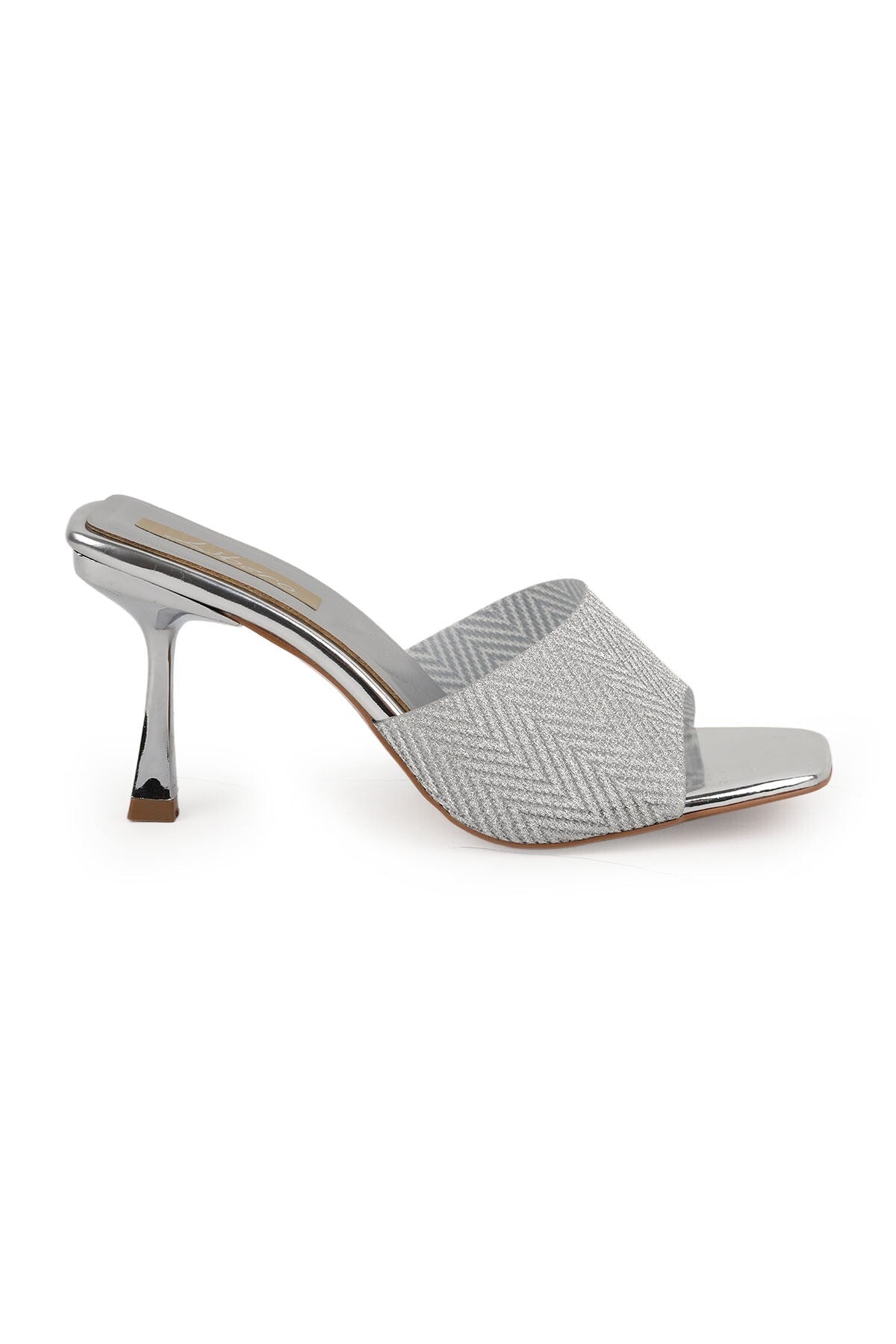 Women's Silvery Heeled Slippers Metallic Single Band Open Toe Stylish Thin Goblet Heel Evening Dress L085.K79/1 - MALLTURK