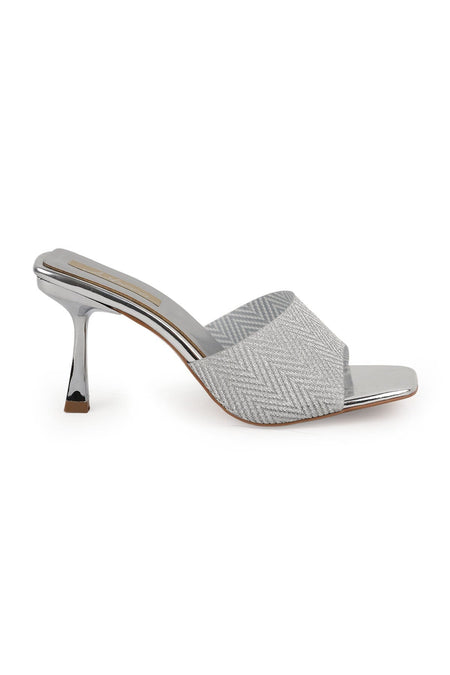 Women's Silvery Heeled Slippers Metallic Single Band Open Toe Stylish Thin Goblet Heel Evening Dress L085.K79/1 - MALLTURK