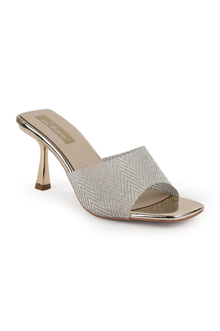 Women's Silvery Heeled Slippers Metallic Single Band Open Toe Stylish Thin Goblet Heel Evening Dress L085.K79/1 - MALLTURK